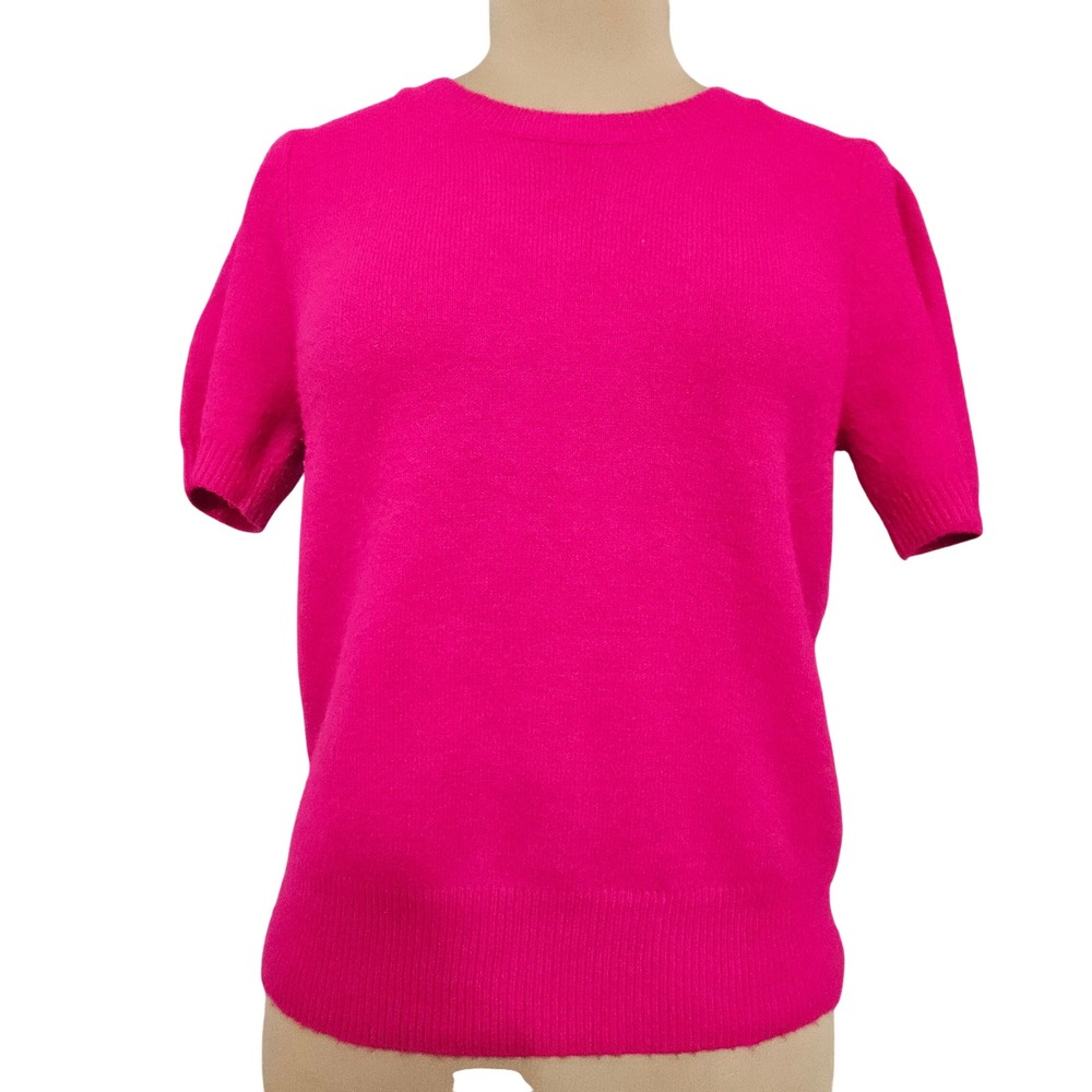 CeCe Womens Hot Pink Short Puff Sleeve Crew Neck Knit Top Size M Vibrant Soft